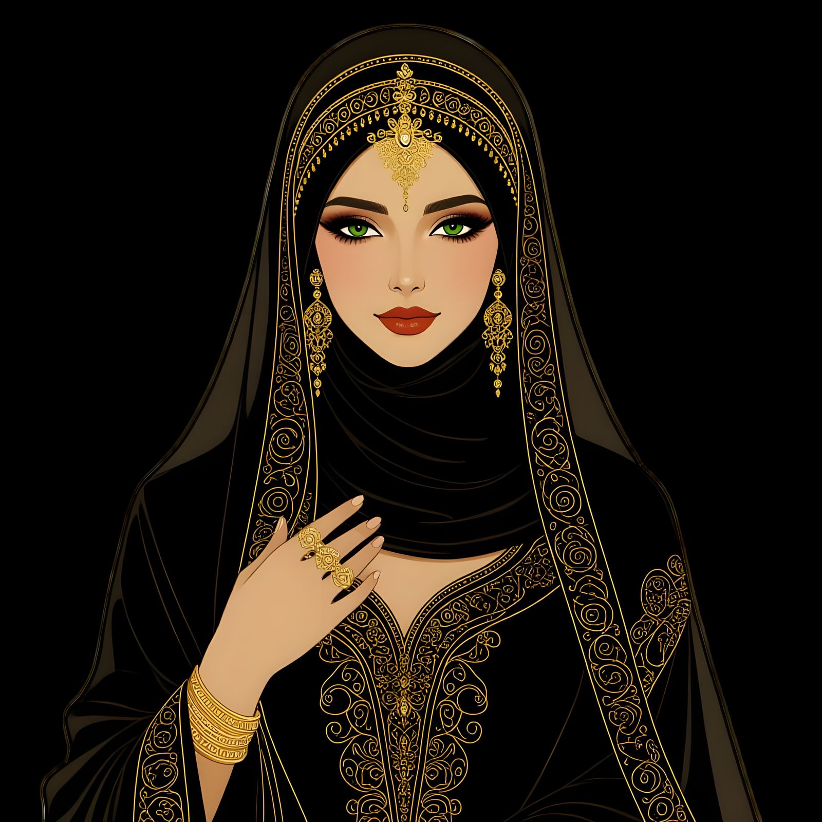 Stunning Arabian Beauty in Gold Ensemble