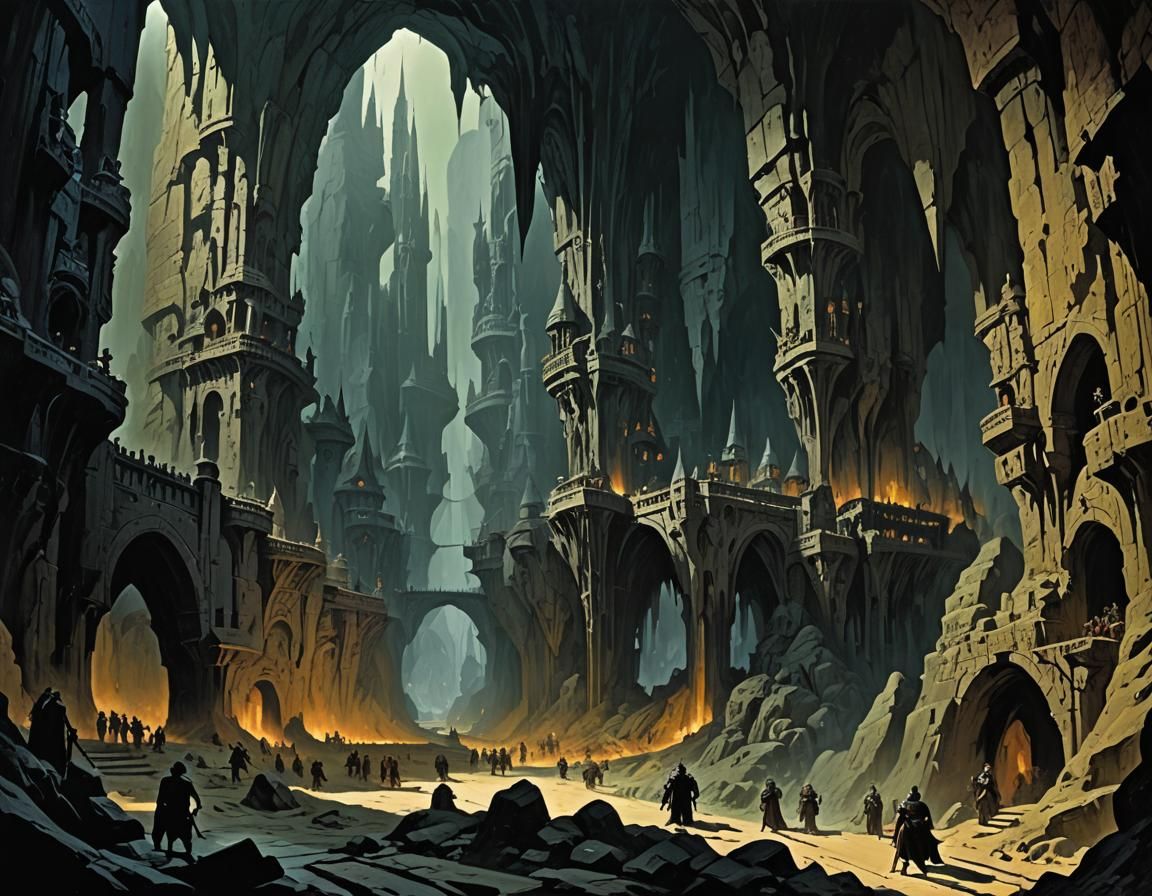 Ominous Grimdark City in Underground Cave