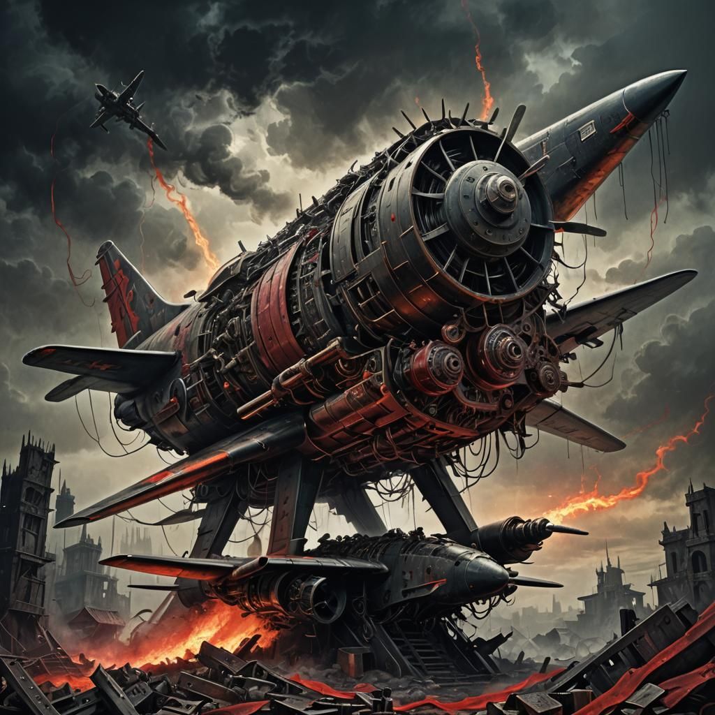 Fighter Plane Engine Dominates Cassette Tape in Dark Fantasy