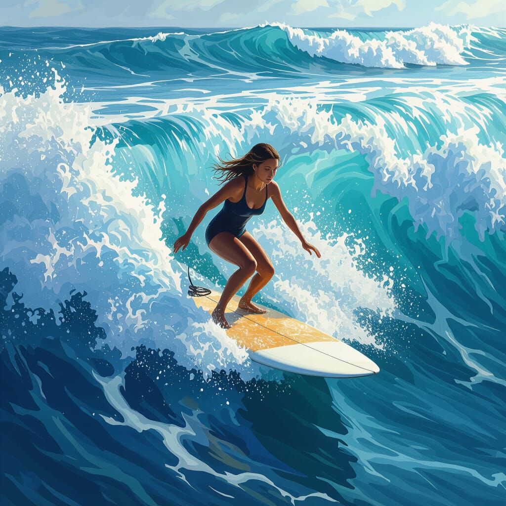 Photorealistic Surfing Scene on Turbulent Ocean Waves