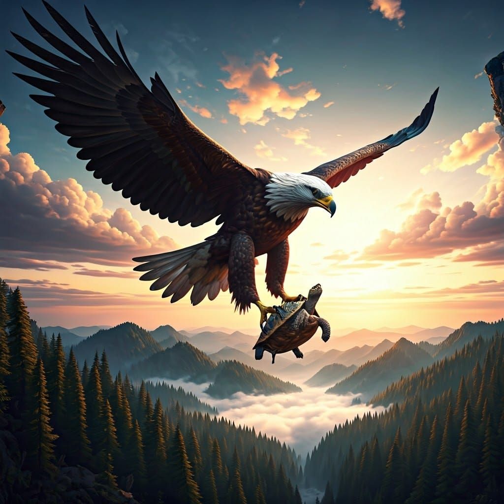 Eagle Drops Tortoise from Great Heights in Vibrant, Fantasti...