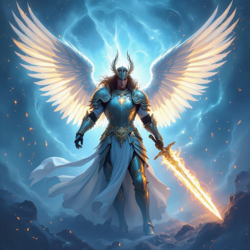 St Michael the Archangel in Luminous Blue Digital Painting