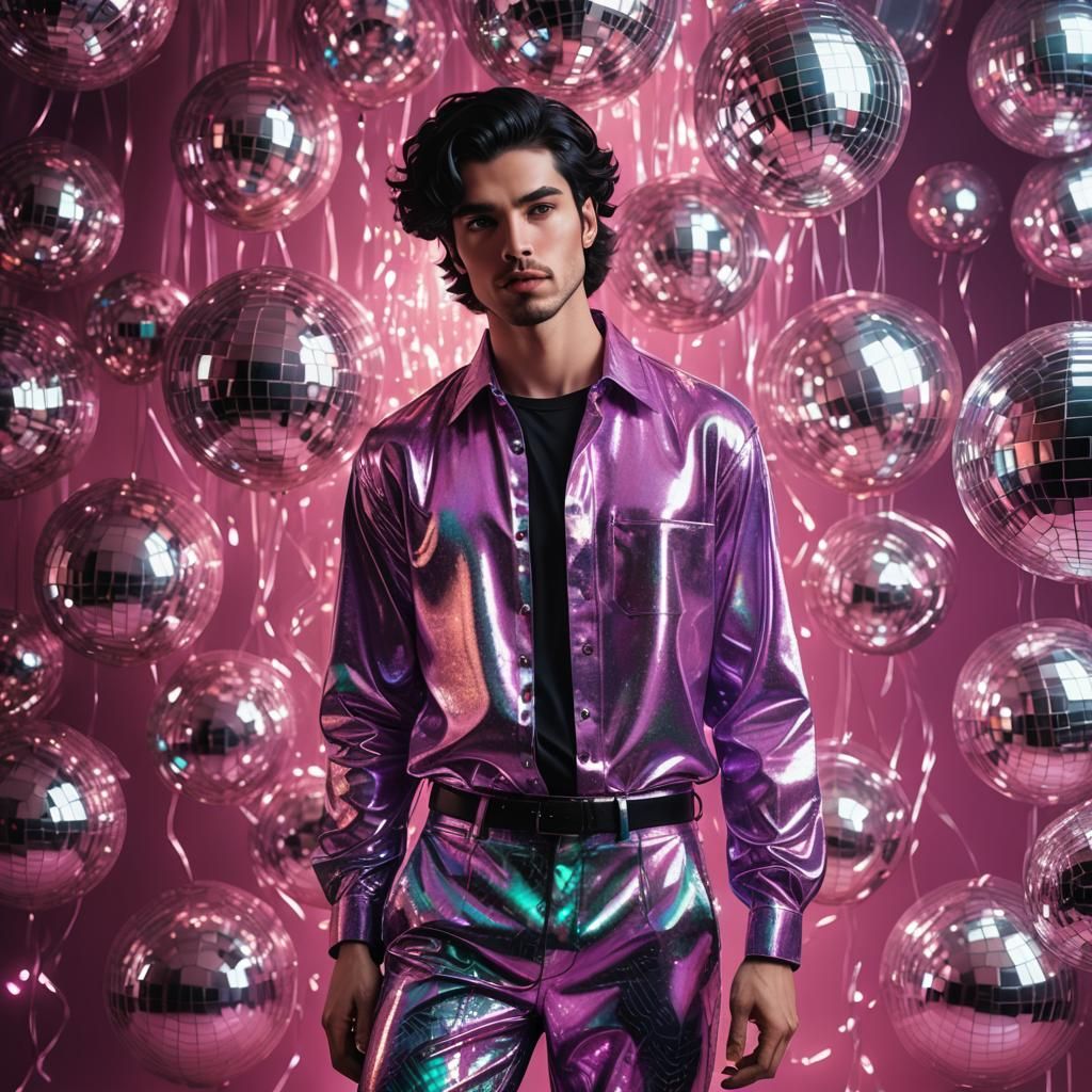 Vaporwave Portrait with Disco Ball Pants in Digital Art