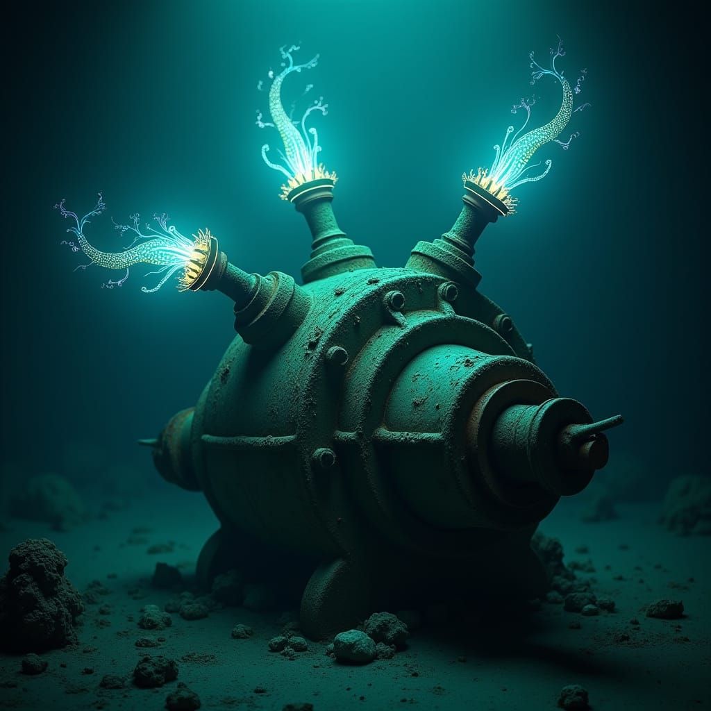 Bioluminescent Deep-Sea Creatures Illuminate Sunken Machiner...