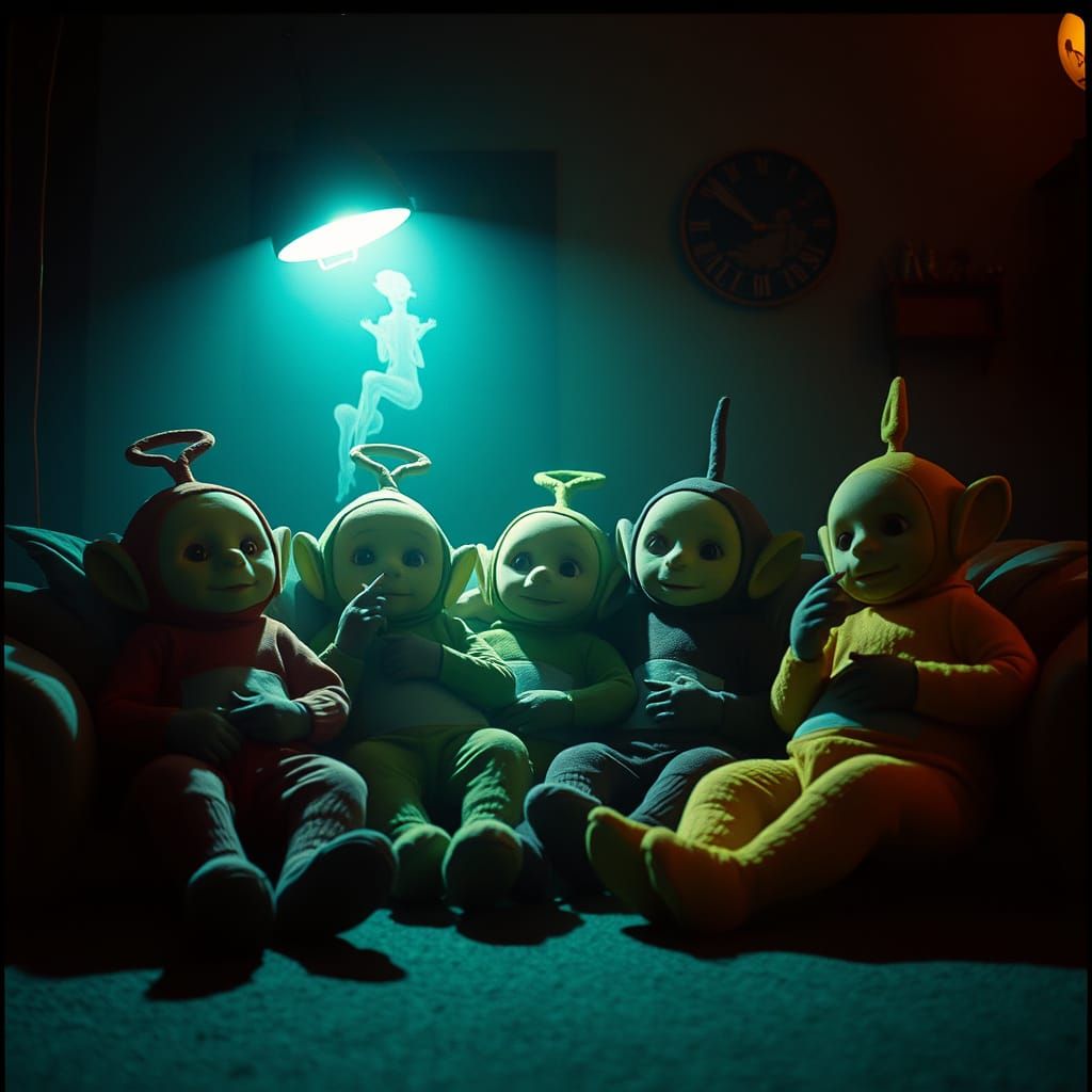 Moody Teletubbies in a Gritty, Cinematic Setting