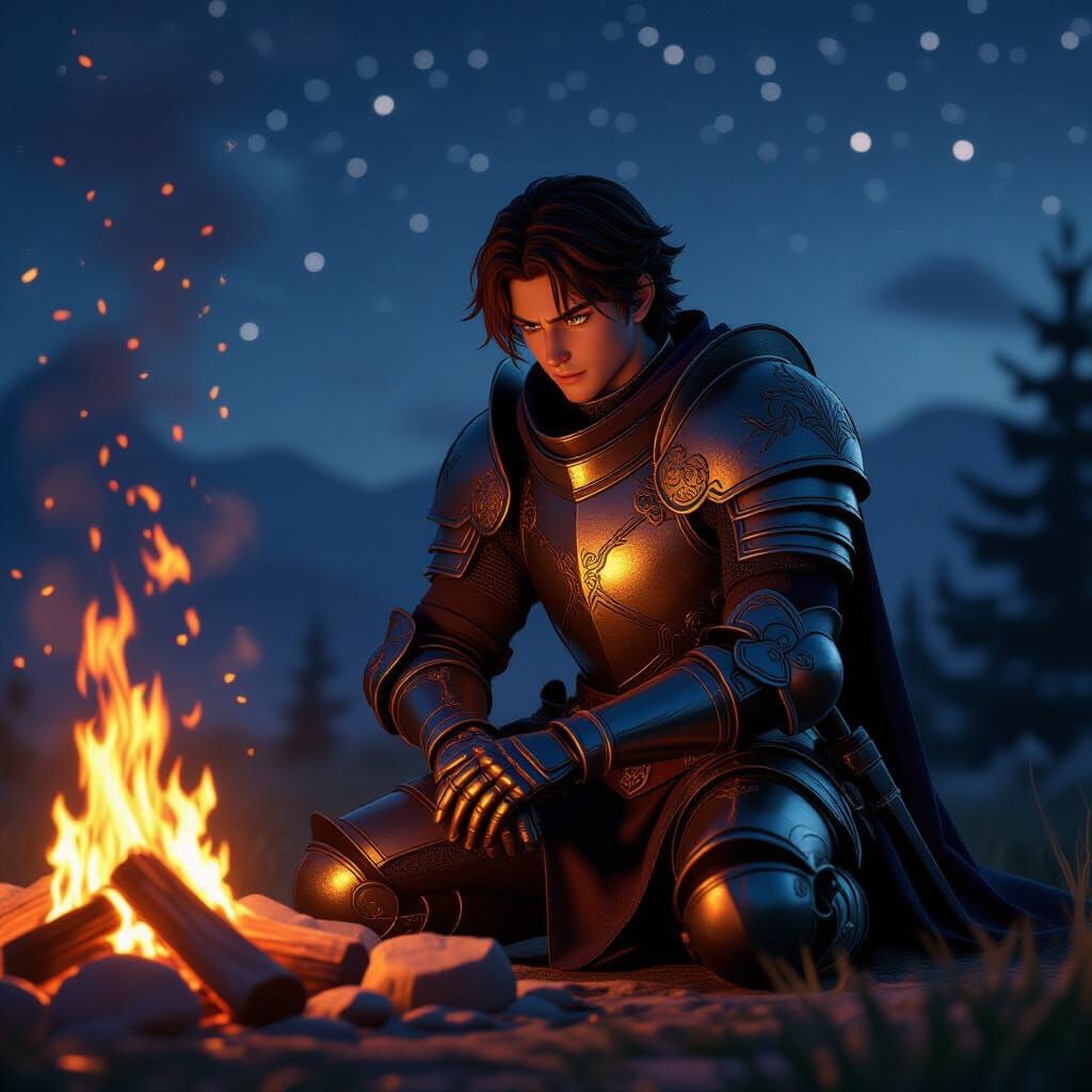 Knight's Solemn Vow by Campfire in 3D Anime Art