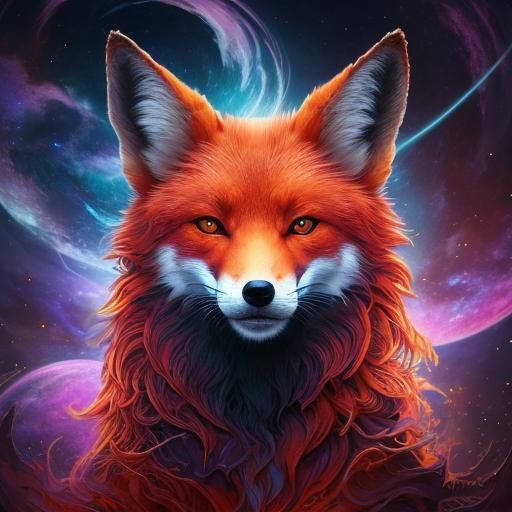 Cosmic Fox in Mixed Media Style