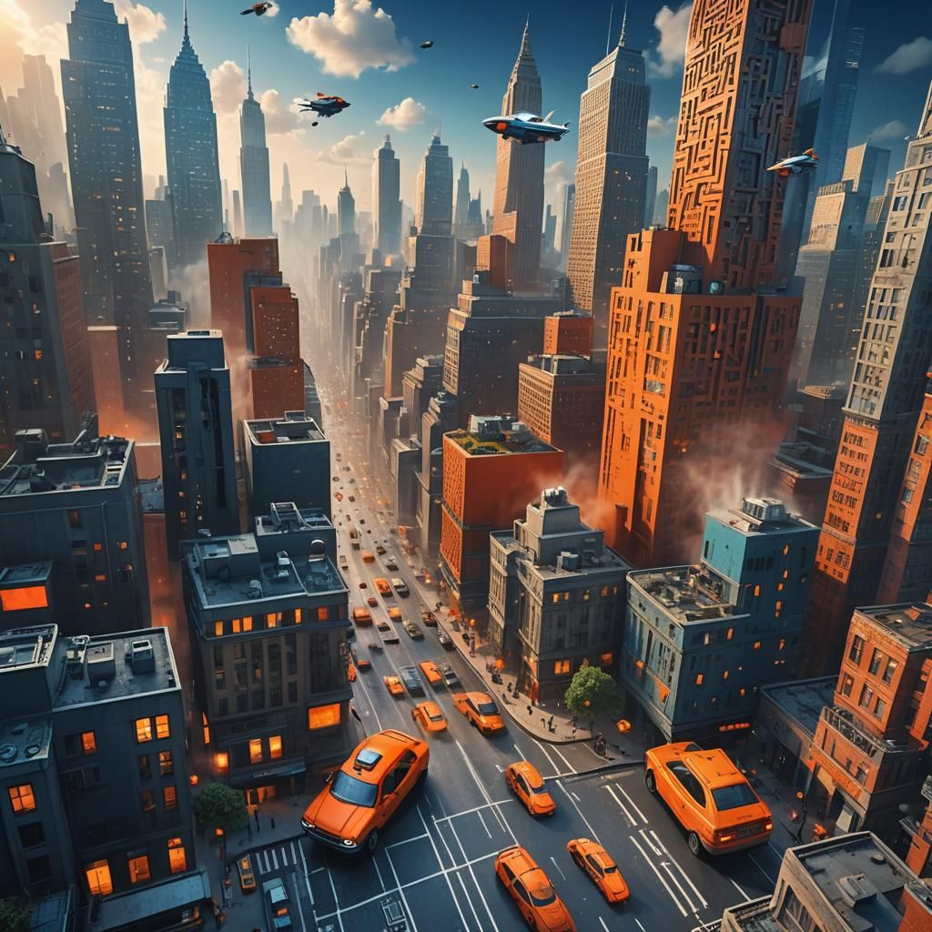 Futuristic Cityscape in Haring and Monge Art Style