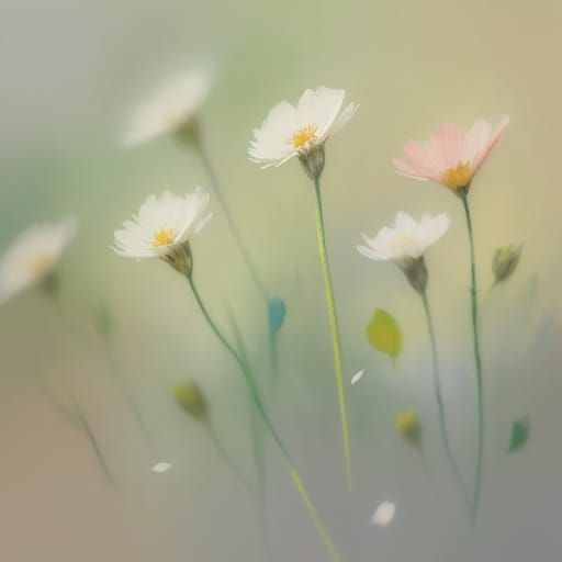 Impressionistic Pencil Drawing: Flowers Swaying in Wind