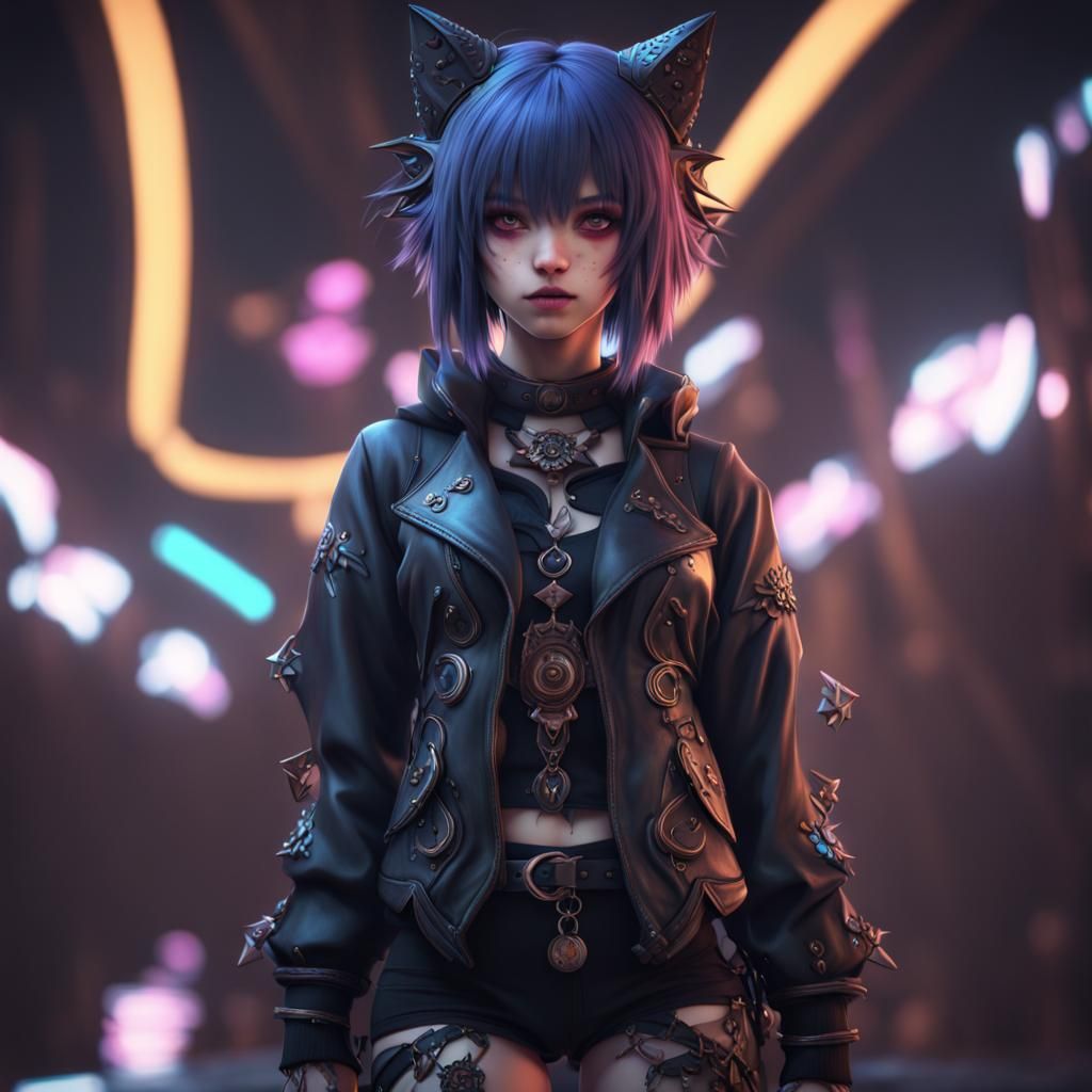 Emo Catgirl in Dark Fantasy Art