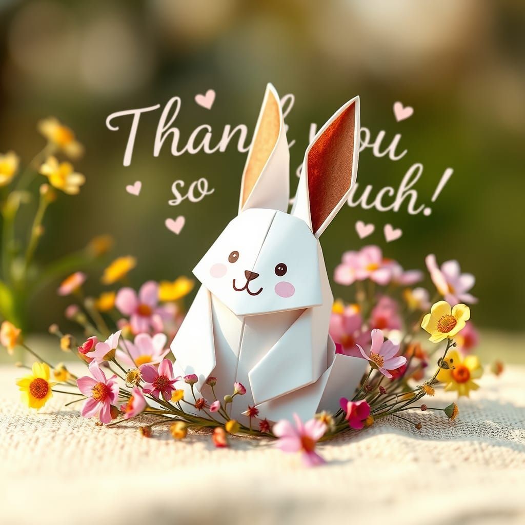 " Origami Paper Hand Realistic Rabbit Smiling Cartoon Origam...