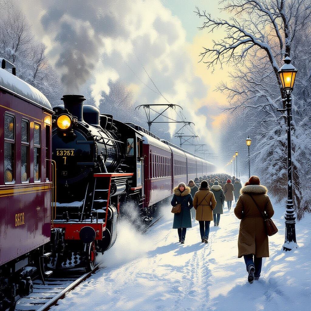 People Running to Catch a Train in Ethereal Style