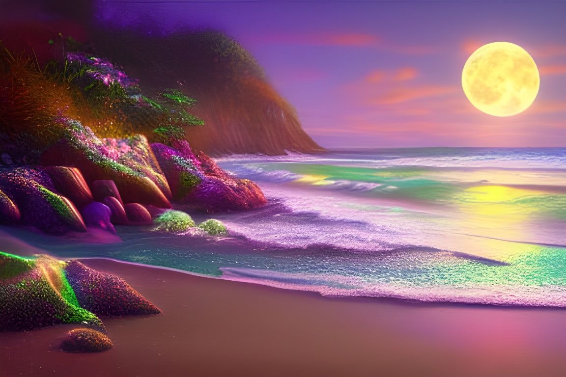 Enchanted Crystal Beach Cove at Night