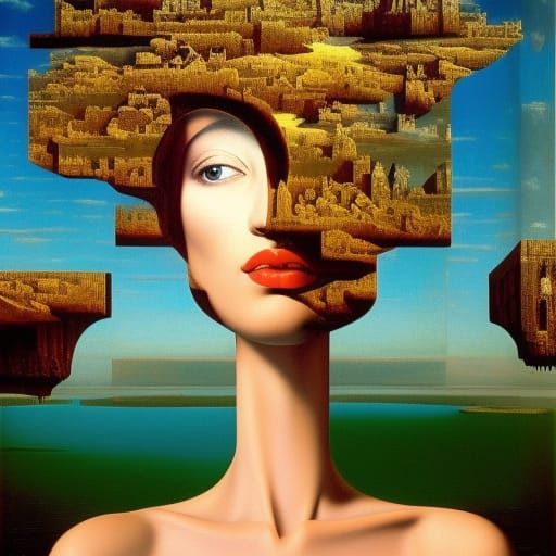 Surreal Double Exposure: Woman and Landscape Superimposed