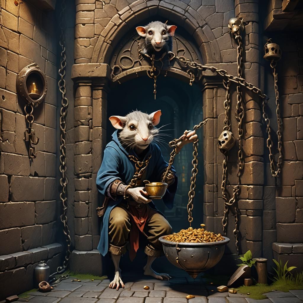 Medieval Dungeon Scene with Prisoner and Rat