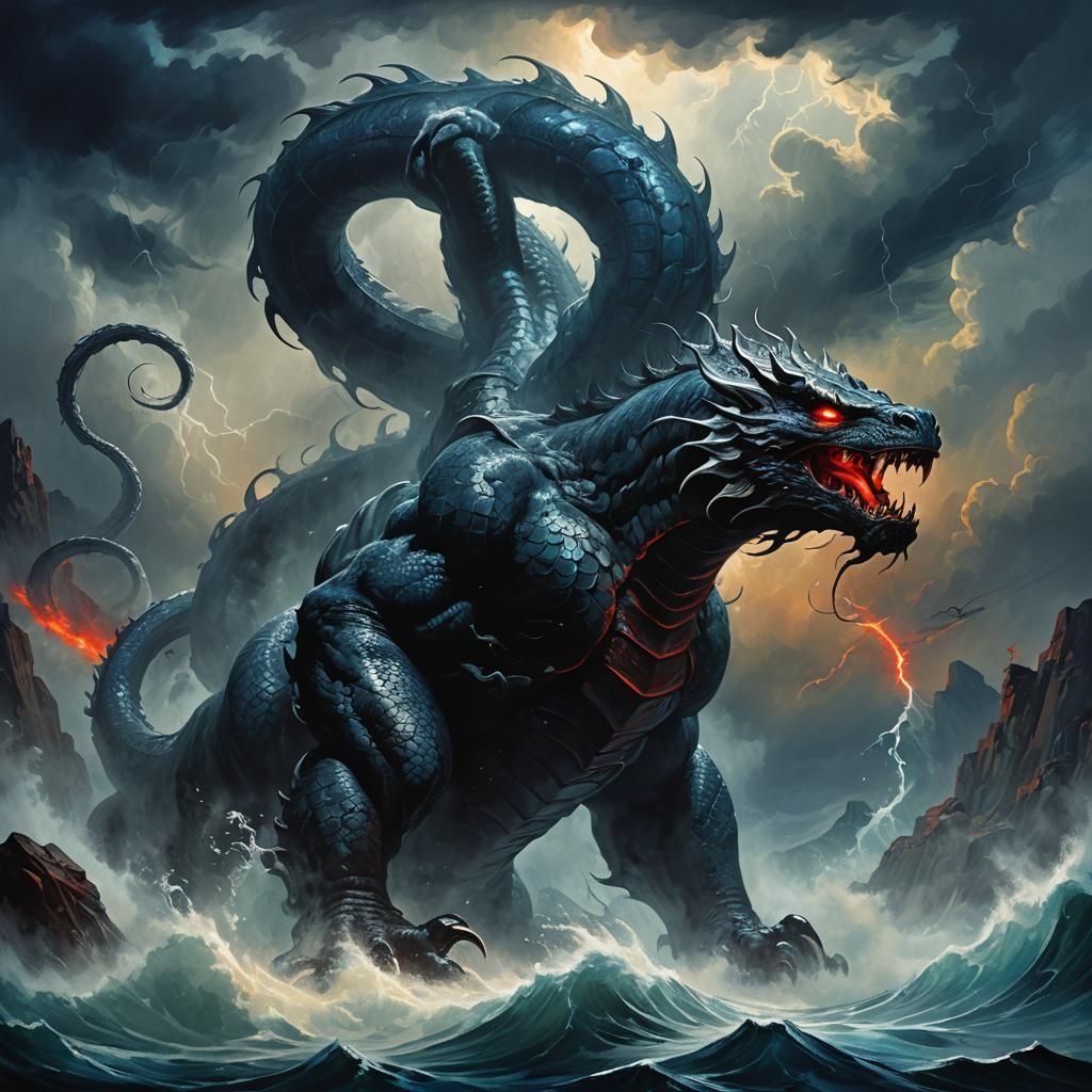 Serpentine Beast Emerges in Dark Fantasy Art
