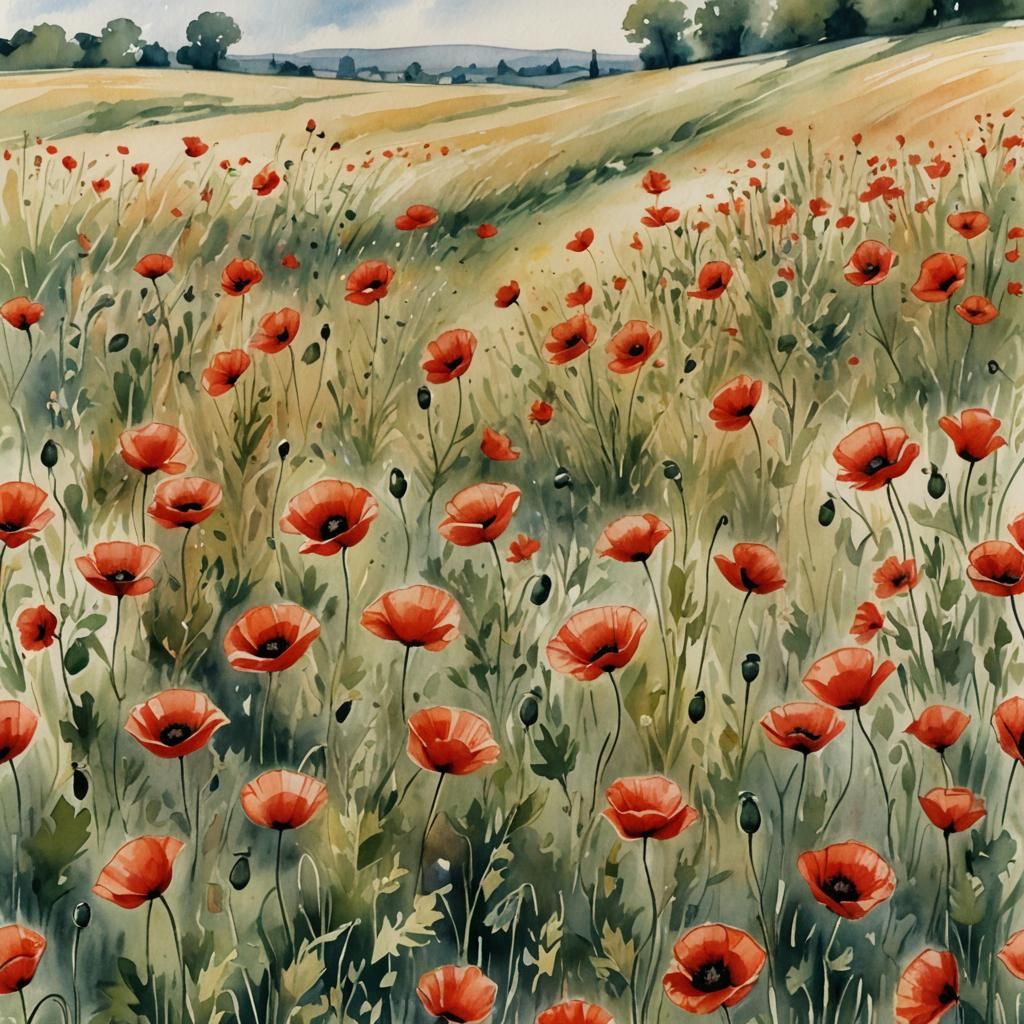 Red Poppies in a French field