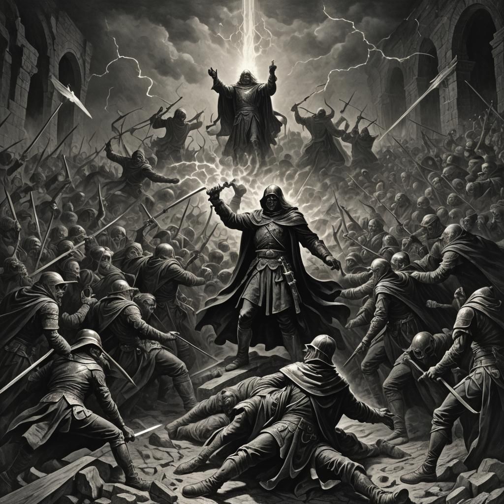 Epic Battle: Dark vs Light in Gothic Horror Style