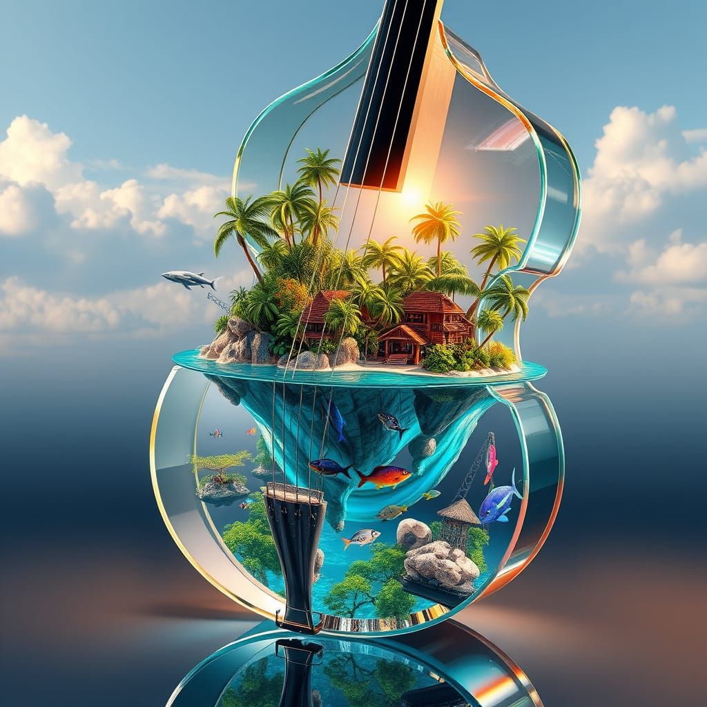 Glass Double Bass Contains Vibrant Polynesian Archipelago in...