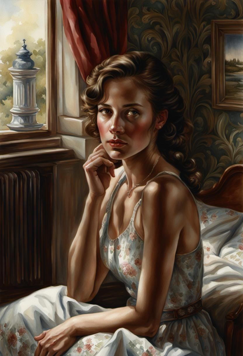 Colonial Woman: Hyperrealistic Watercolor Portrait