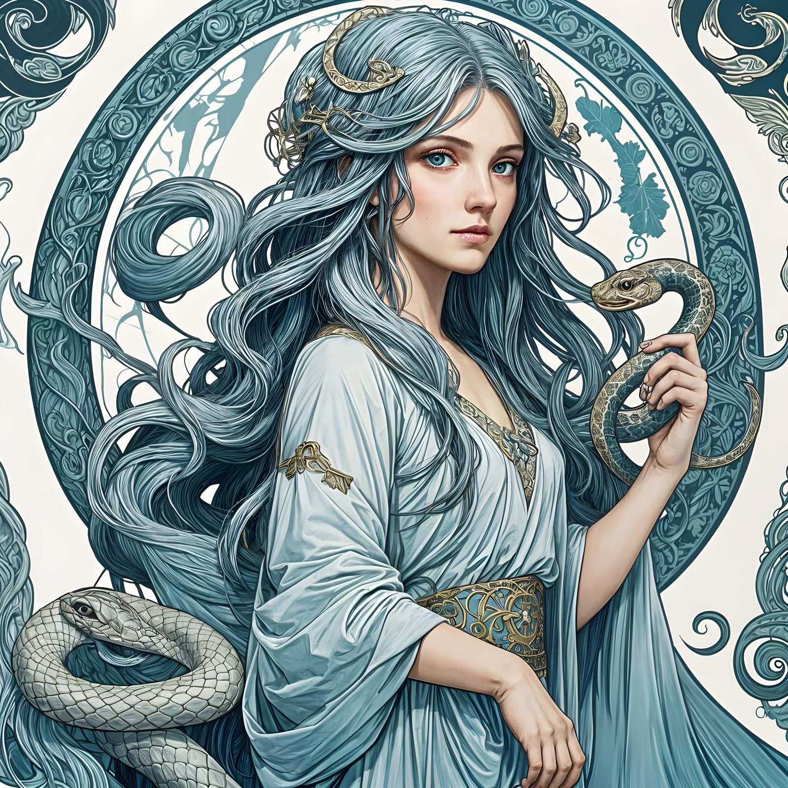 Lamia with Snake Body in 2D Paper Style