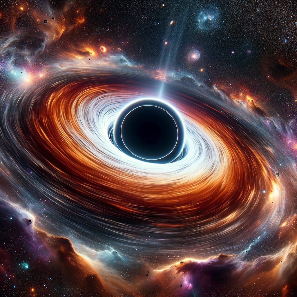 Spinning Black Hole in Space with Vivid Colors