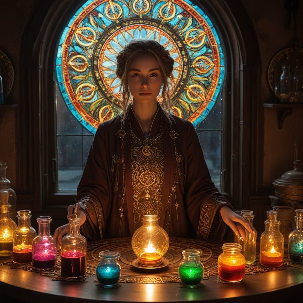 The Alchemist of Dawn in Vibrant, Arcane Colors