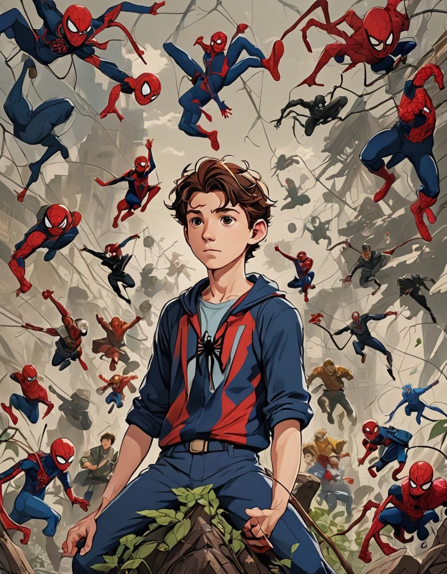 Tom Holland as Spider-Man(Studio Ghibli style).