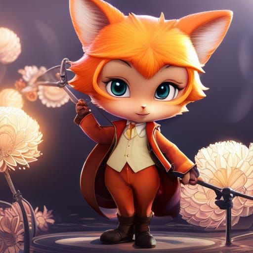 Chibi Fox Detective in Maximalist Style