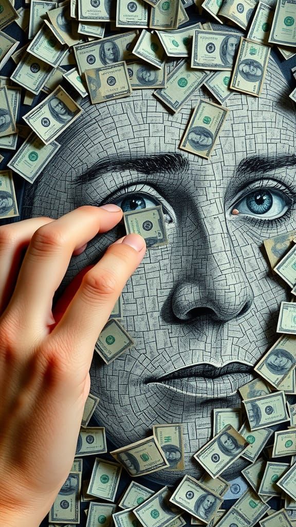 Dollar Bill Mosaic Portrait: Realistic Surrealism