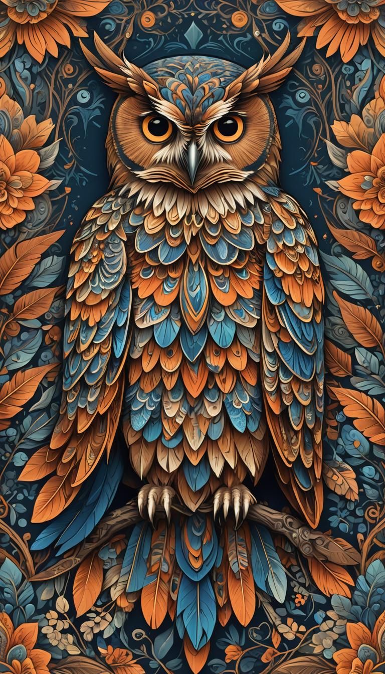 Colorful Symmetrical Owl Digital Illustration