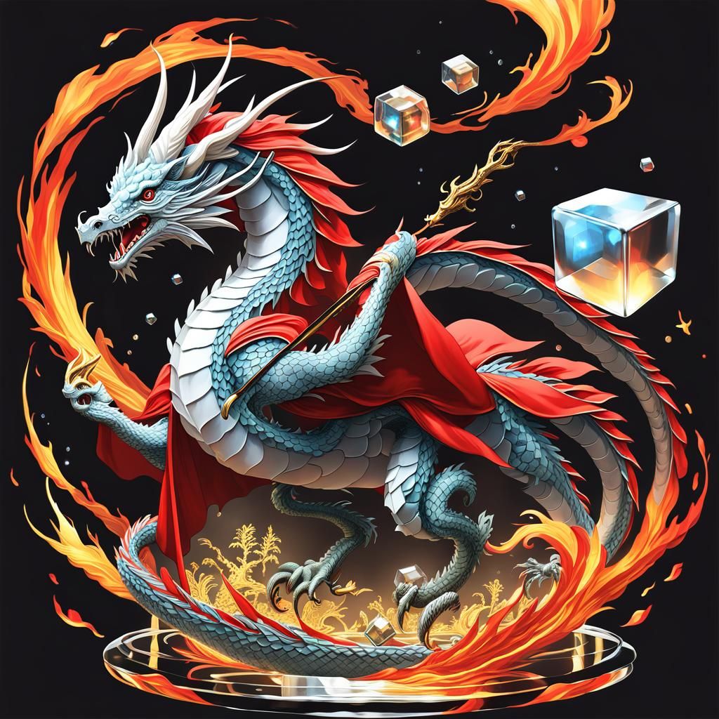 Glass Red Riding Hood and Dragon in Dark