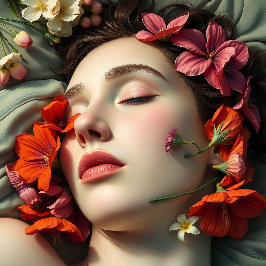Surreal Floral Face: Expressive Digital Illustration