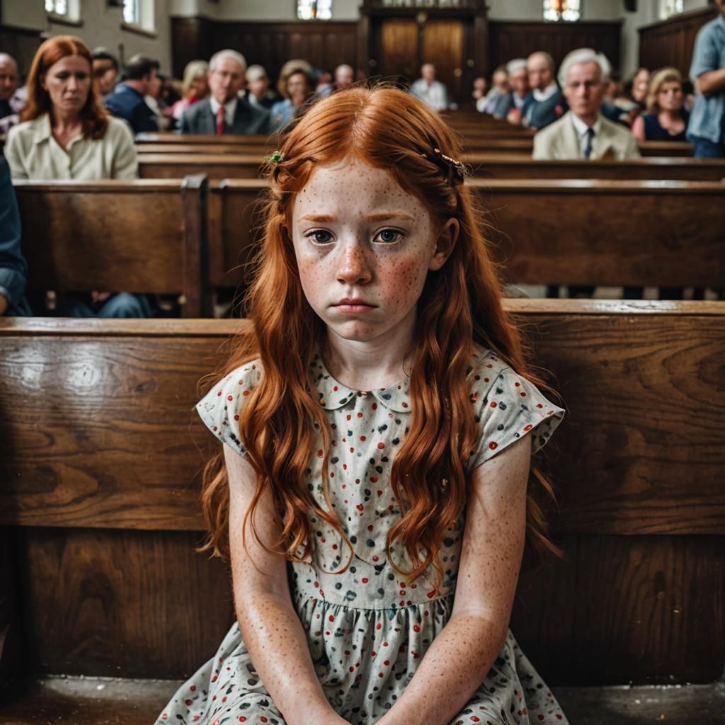 Bored Girl in Church: Photorealistic Portrait