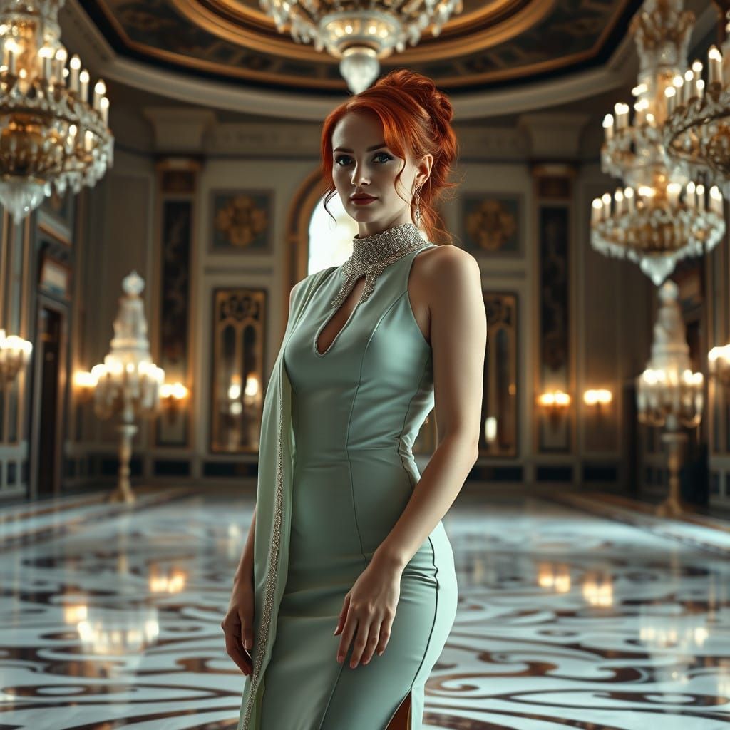 Elegant Woman in a Grand Ballroom
