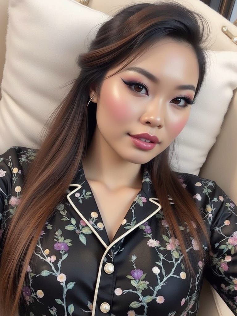 Elegant Asian Woman in Art Nouveau Style