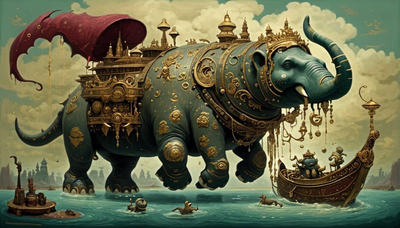 Corroded Biomechanical Mosasaur Gorilla in Harsh Ink Composi...