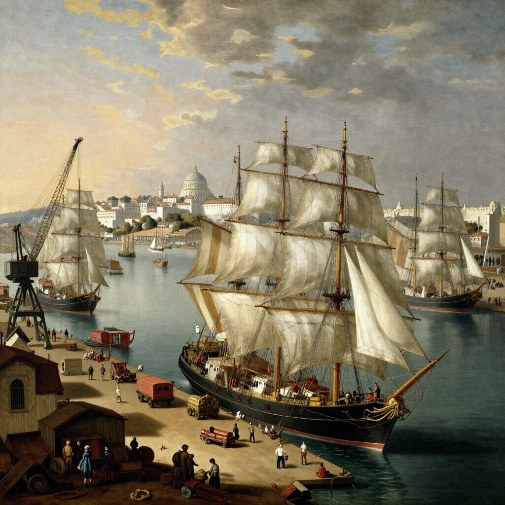 Vast Harbor Panorama: Forest of Ships and Bustling Docks