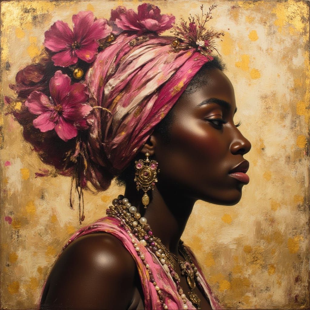 Silhouette of African Princess in Encaustic Impasto