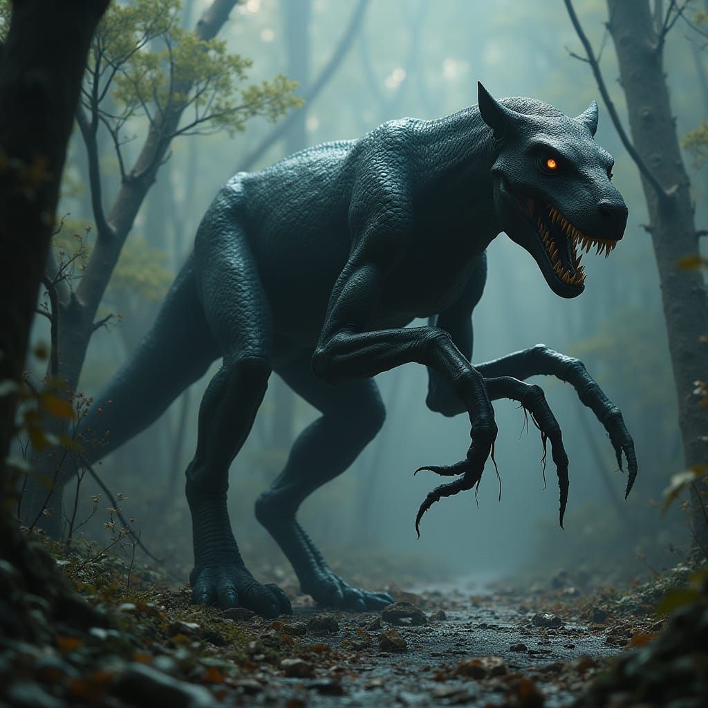 Surreal Hybrid Creature in a Haunting Environment