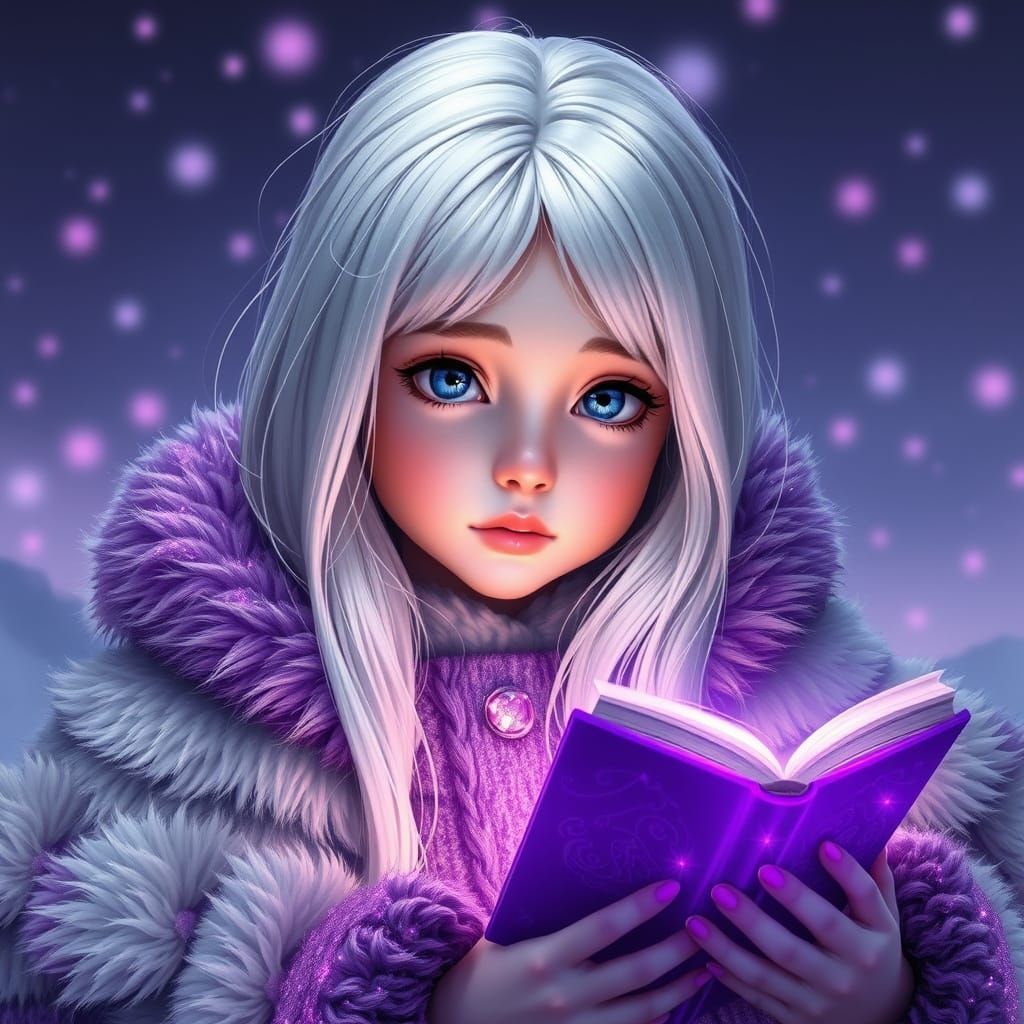 Whimsical Portrait of a Regal Girl with Majestic Coat and Gl...