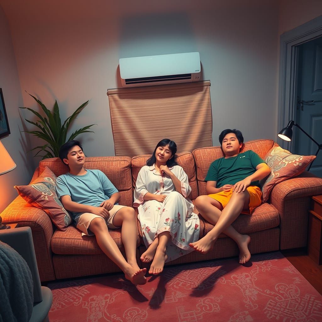 Siblings Unwind in a Fantastical Living Room Scene