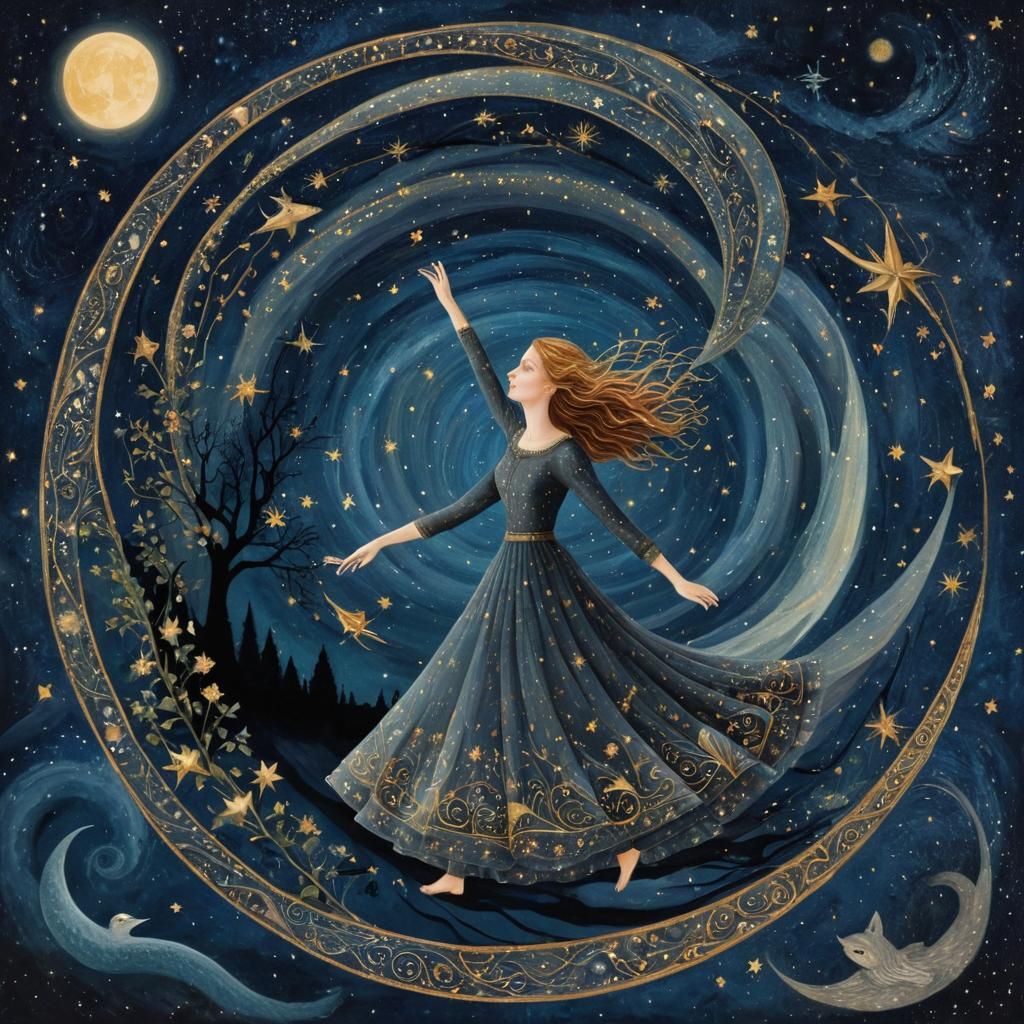 Mystical Creatures Soaring Through Electric Starry Galaxy