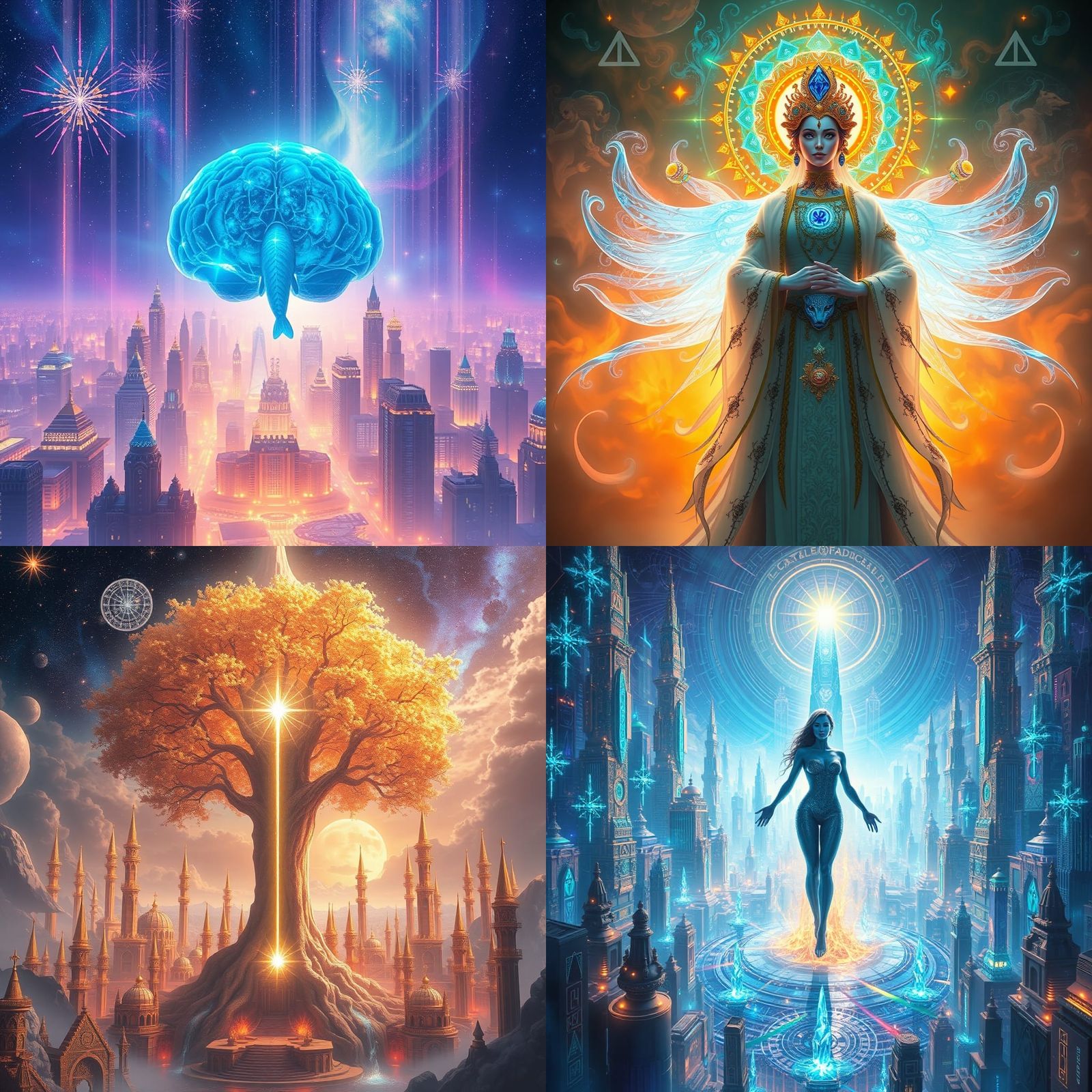 Surreal City of Fire Flooded with Geometric Light