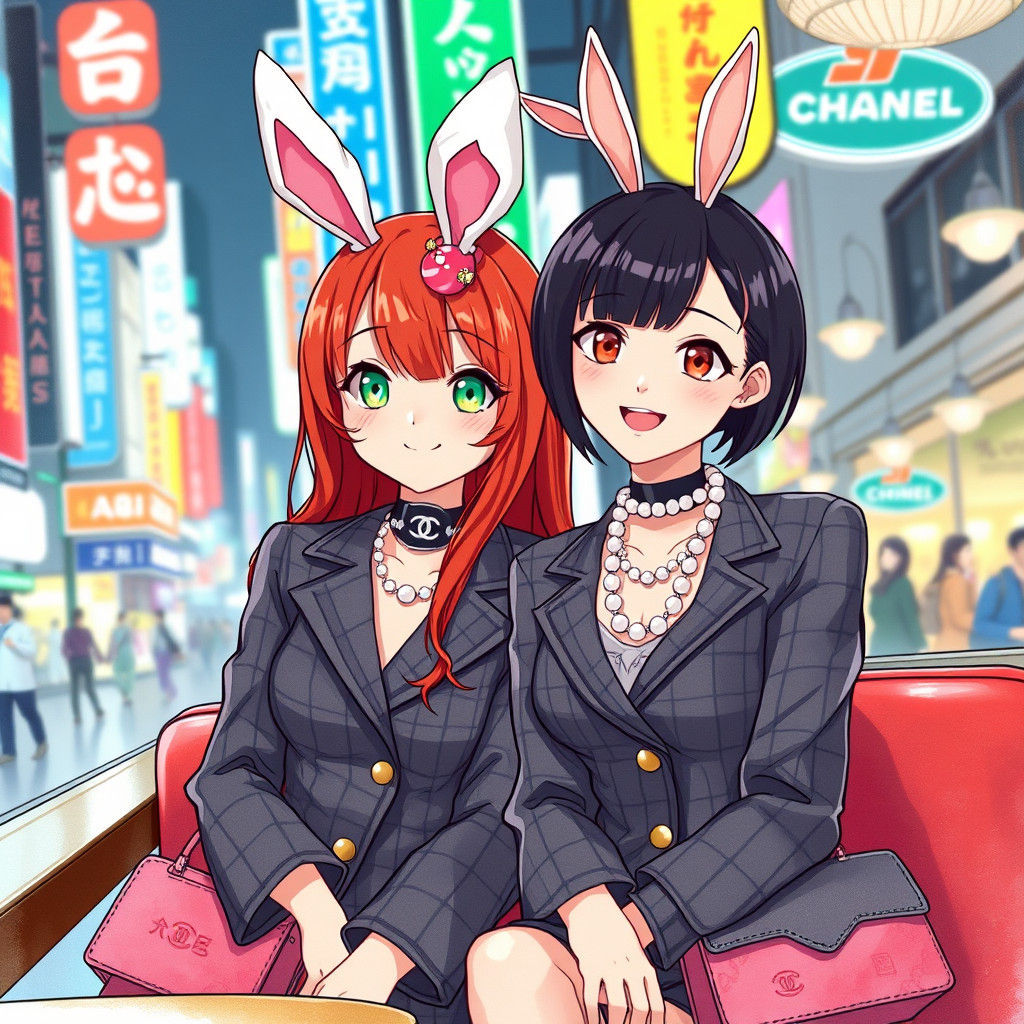 Trendy Rabbit-Eared Women in Shibuya: Kawaii Anime Style