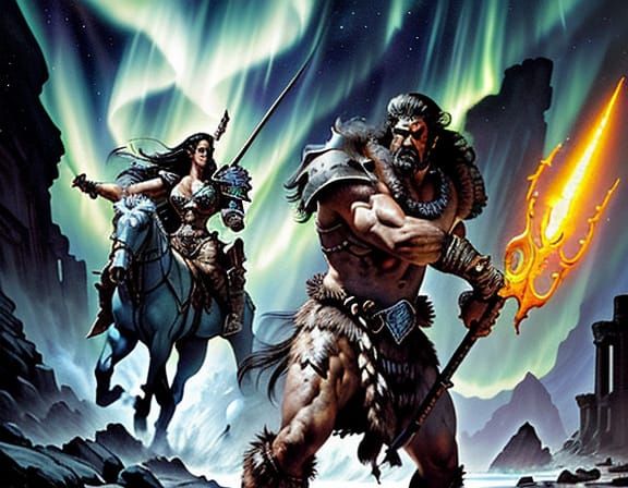 Barbarian Warrior on Ruined Beach in Epic Fantasy Style