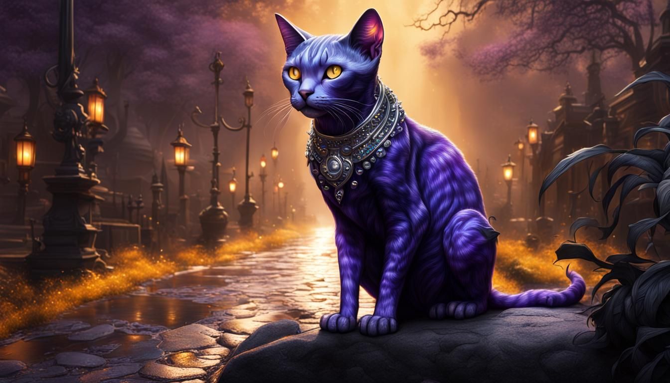 Indigo Tattooed Cat in Tim Burton Style