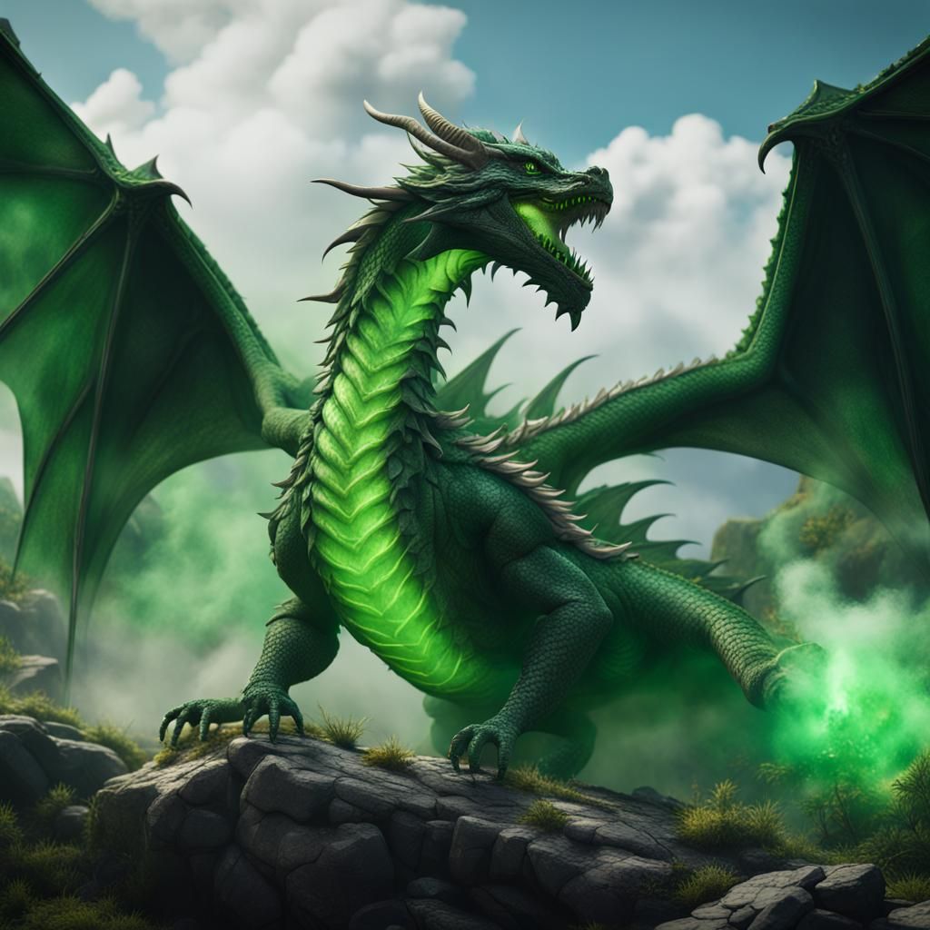Green Dragon's Poisonous Breath: Fantasy Concept Art
