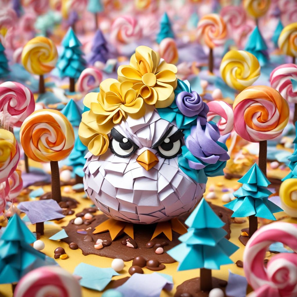 Grumpy Chick in Candy Paradise: Origami Paper Art