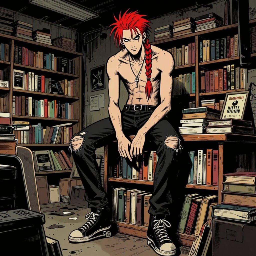 Skater Punk in Dusty Bookshop